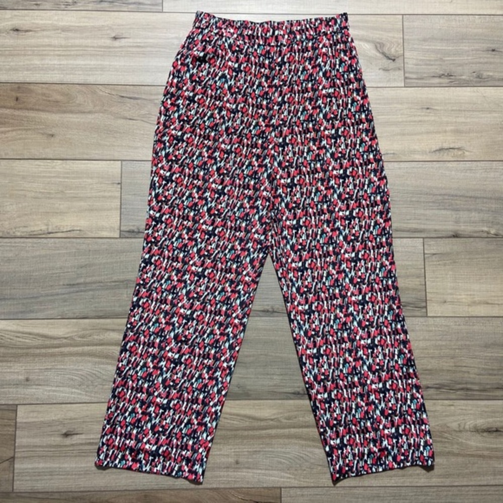 St.John Women Silk Blend Pull On Pants All Over Abstract Print Stretchy Small